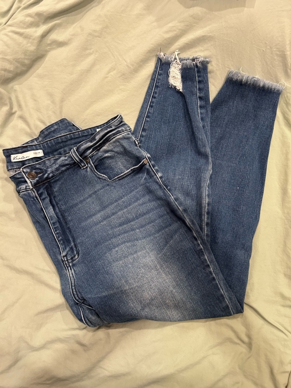 KanCan Dark Blue Frayed-Hem Skinny Jeggings